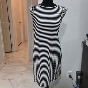MICHAEL Michael Kors Black and White Striped Midi Dress